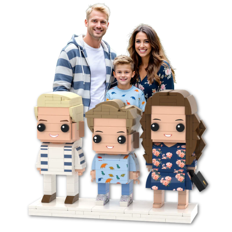 Family Figurines Personalized – 3 Person Custom Brick Mini Figure Set