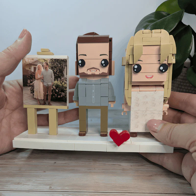 Custom Couple Gift – 2 People Brick Figures with Easel