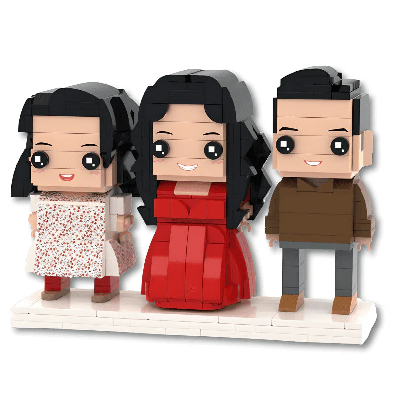 Family Figurines Personalized – 3 Person Custom Brick Mini Figure Set